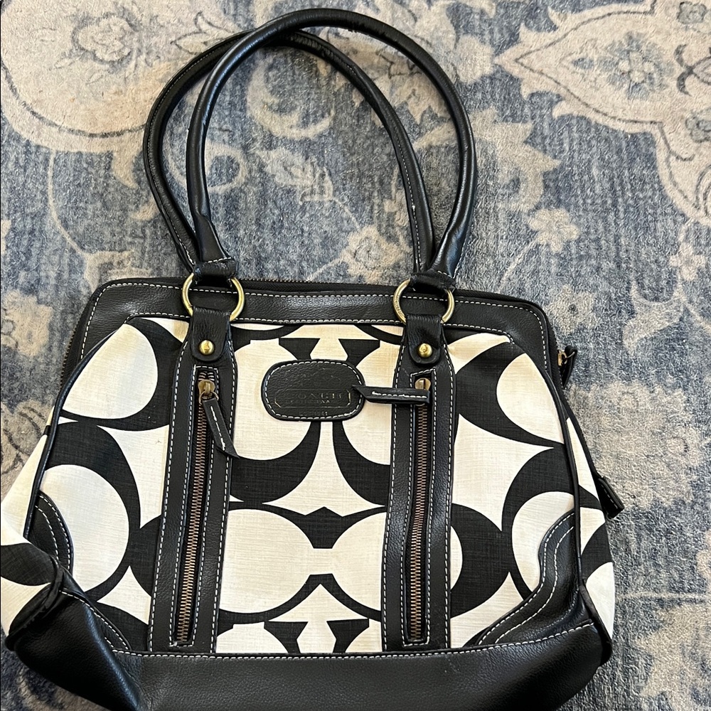 Coach Black and Cream Geometric Shoulder Bag